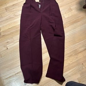 Jones New york 90s %100 wool wide leg pleated, cuffed maroon slacks